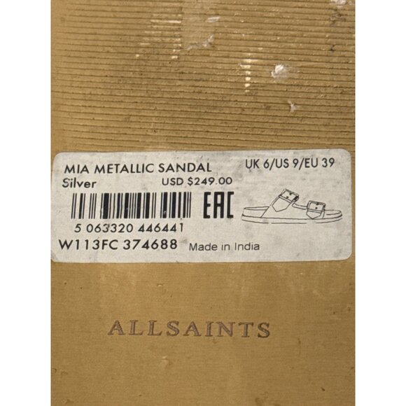 AllSaints Mia Metallic Strap Women's Sandal Slide Buckle Silver Black EU 39 8.5 - Picture 11 of 12